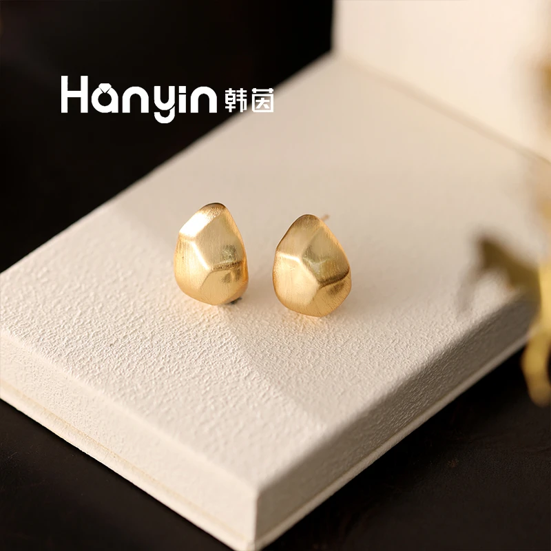 铜合金耳饰 925银针简约百搭拉丝多棱角水滴耳钉时尚气质