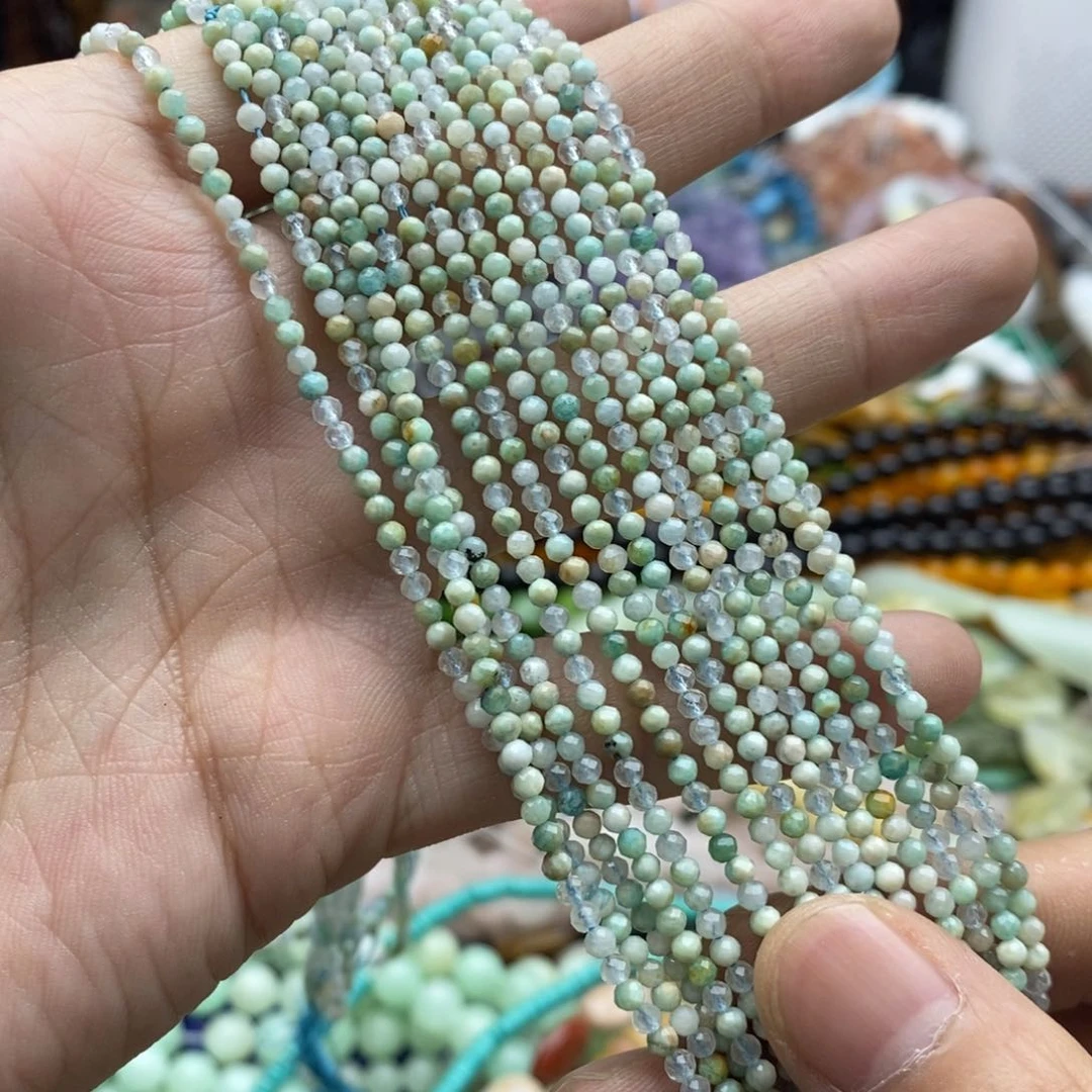 玛瑙/玉髓未镶嵌珠宝半成品一条天然2.6mm天河石切面E226