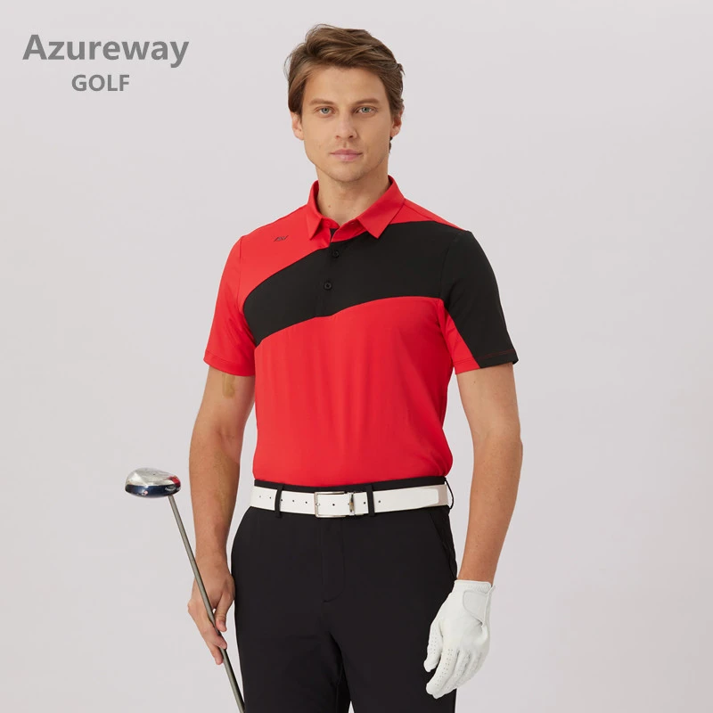 Azureway高尔夫拼色男短袖透气速干弹力修身免烫T恤GOLF运动球衣