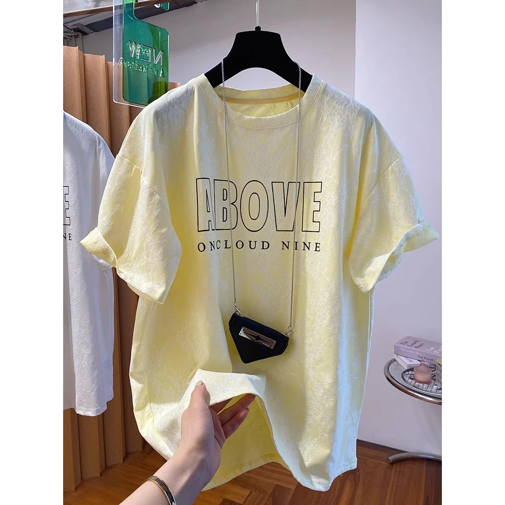 【胖妹妹】大码240斤设计感蕾丝t恤女短袖2025新款夏季宽松洋气上衣