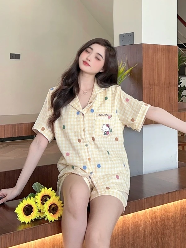 【2025新款】夏季卡通可爱家居服套装带胸垫女7039