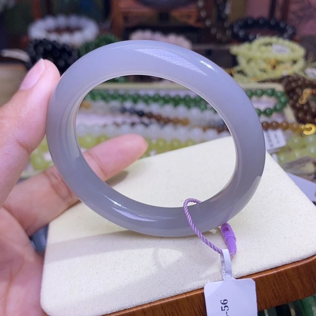 和田玉未镶嵌颈饰浓烟紫老矿料冰底收藏手镯53.8