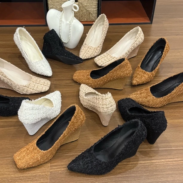 9公分四季通用常规款法式坡跟鞋尖头春夏细跟秋冬浅口气质时尚