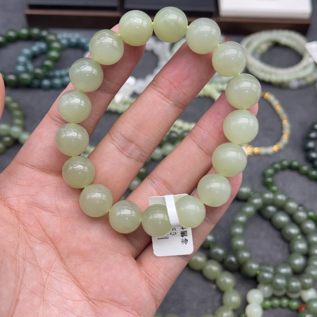 和田玉未镶嵌手串卡12中晴水