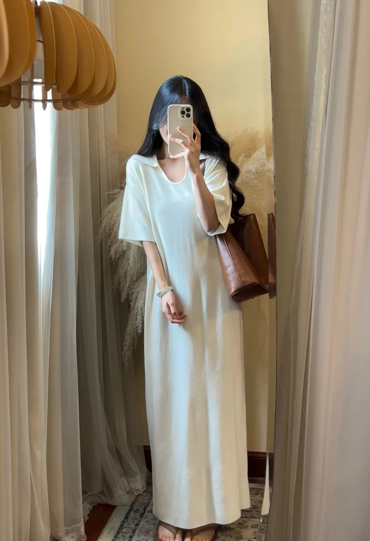 【ROUROU】实穿主义｜极简风慵懒简约宽松显瘦高弹力翻领针织连衣裙