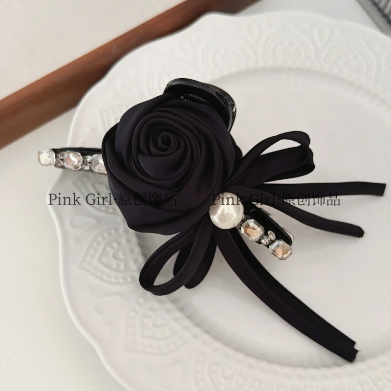 Pink Girl  Z316手工玫瑰花抓夹立体百搭秋冬新款时尚复古鲨鱼夹