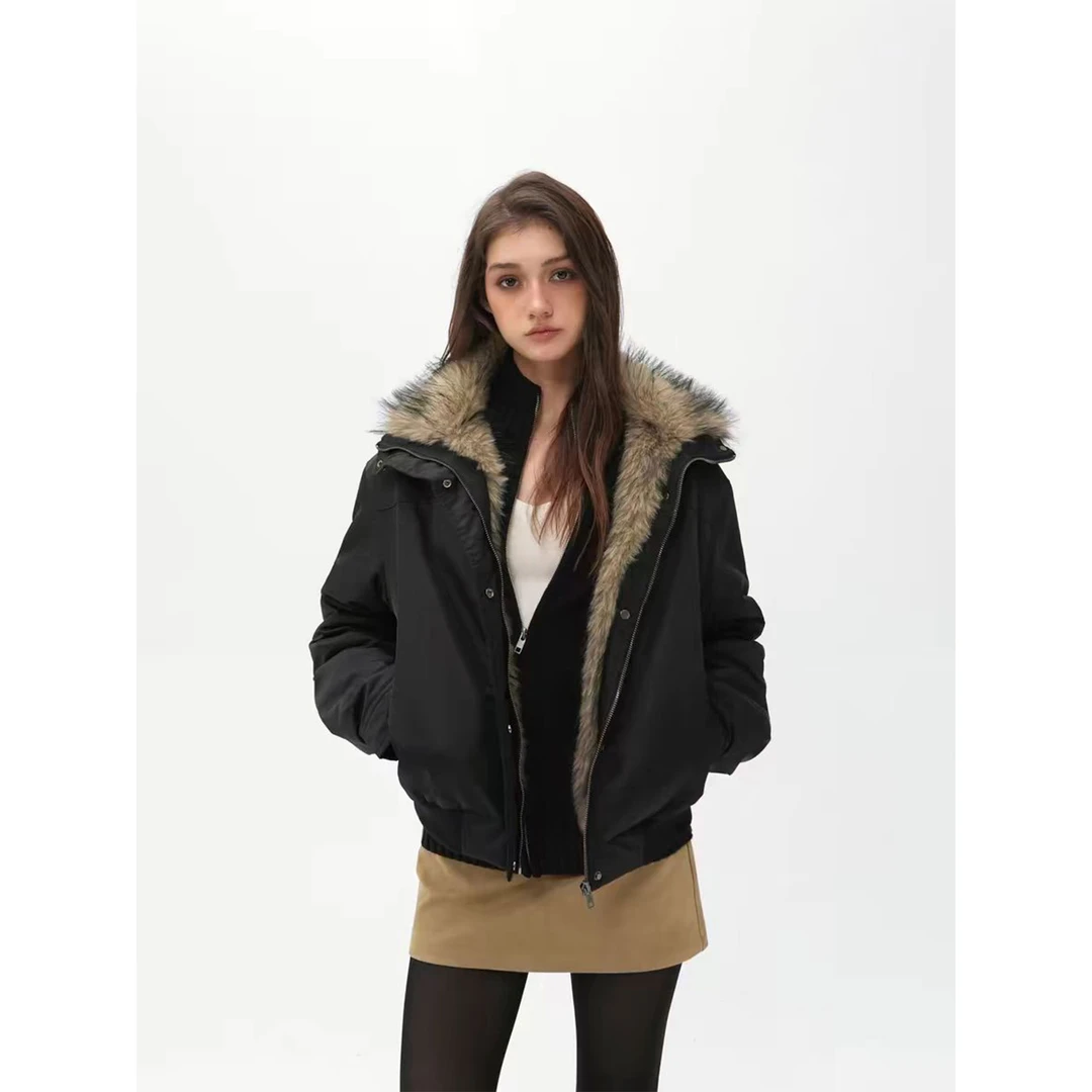 派克服女款爆款2025新款洋气上档次环保毛绒领内胆加厚短外套冬季