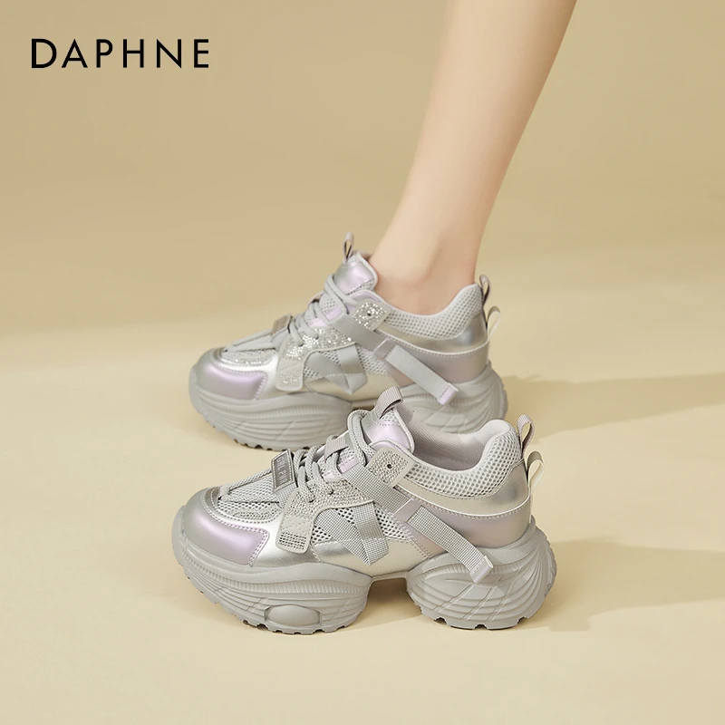Daphne/达芙妮厚底透气网鞋女春季百搭时尚休闲运动鞋系带老爹鞋