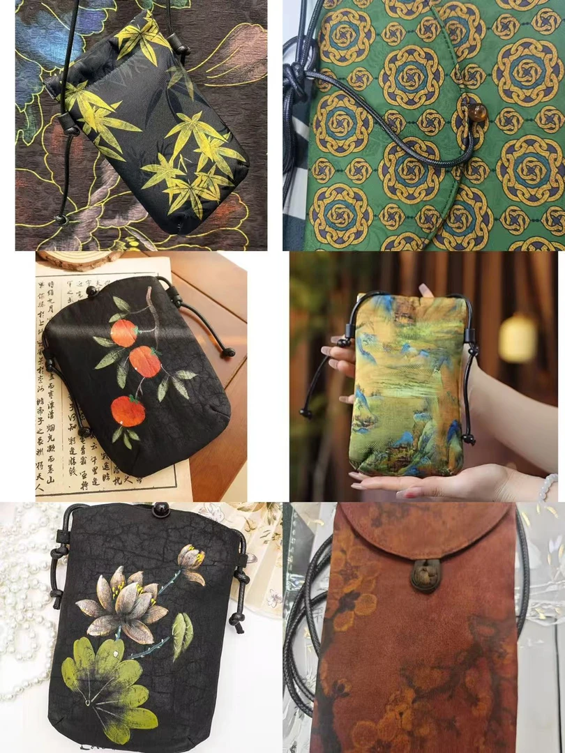 不可选花型 手机包c200柿叶有成新款手拿宋锦香云复古包