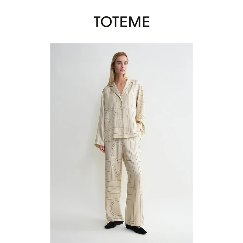 TOTEME女装乳白色桑蚕丝字母标识刺绣睡衣式衬衫