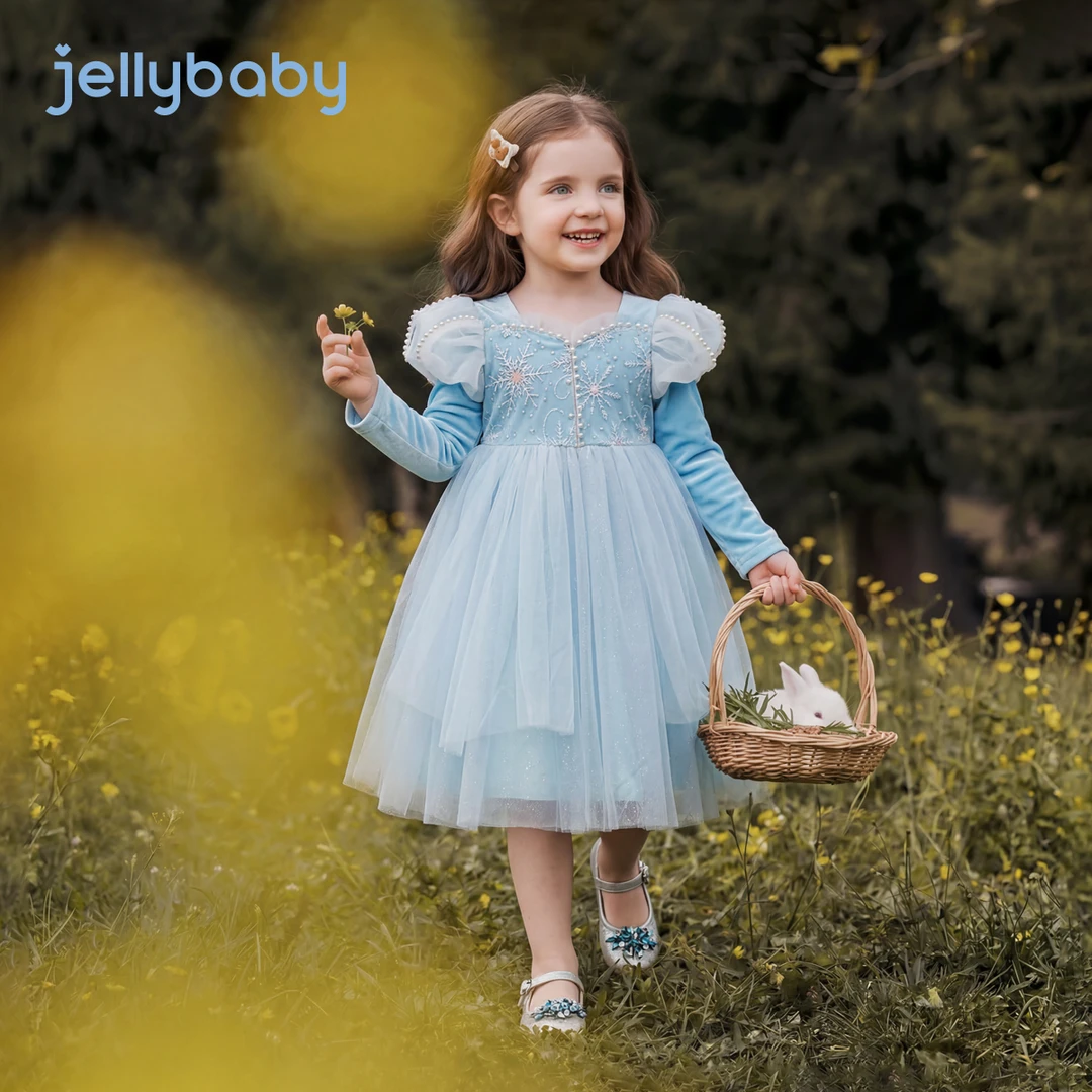 jellybaby杰里贝比艾莎公主裙女童蓝色网纱夏装连衣裙 JQG630356Y