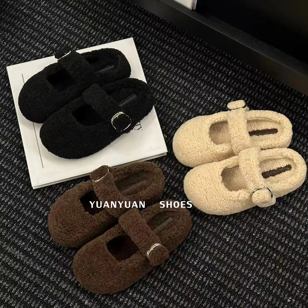 秋冬外穿日常百搭少女风包头毛拖魔术贴温柔风氛围感毛毛拖鞋