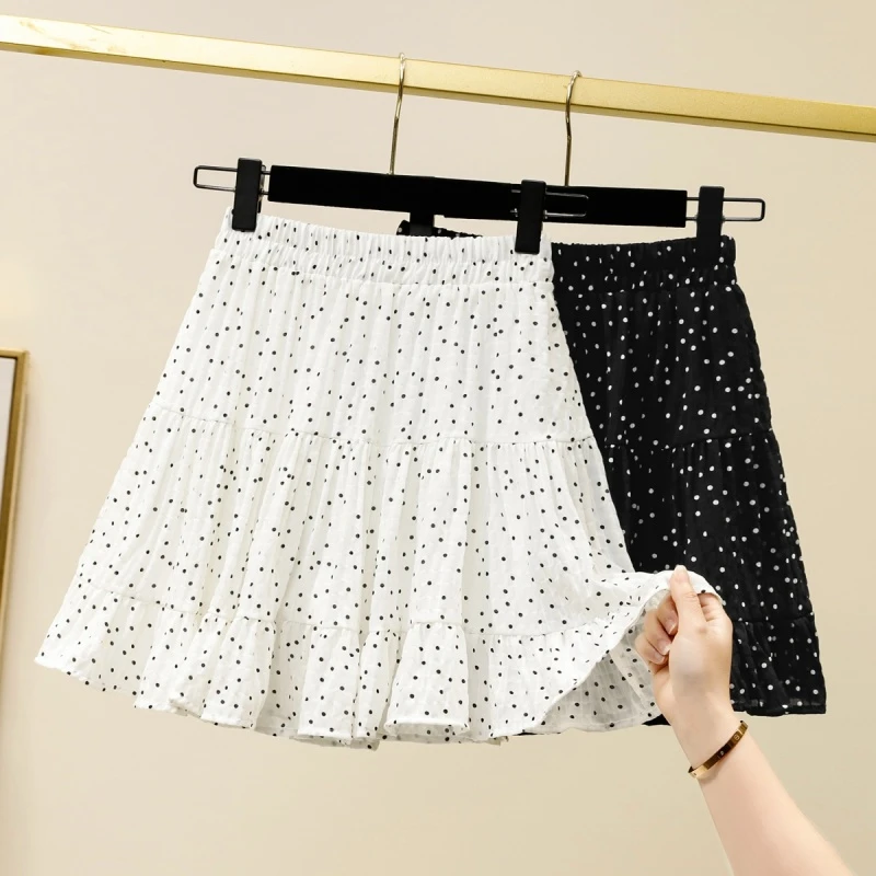 2025大码女装胖mm夏时尚百搭学院风韩系洋气减龄显瘦雪纺波点短裙