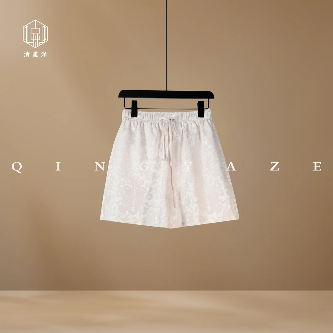 张林根正绢·金玉满堂！双鱼纹桑蚕丝银通新中式短裤！GZ6187