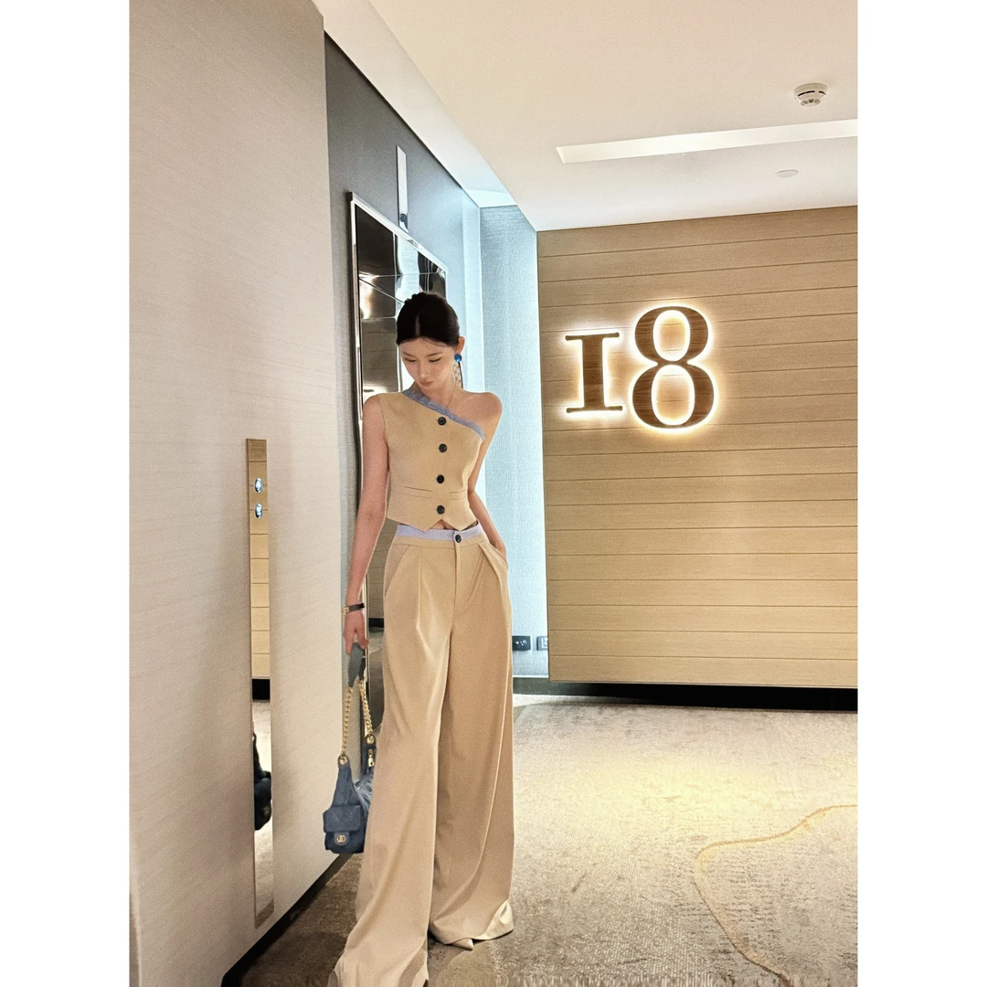 LI婉君【韩国欧尼裤子】显瘦百搭拼接腰头阔腿休闲裤LWJ25A1TZ881