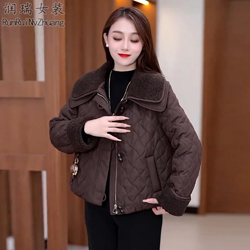 休闲双层领短款格子加厚短外套女2025秋冬新款时尚百搭短款上衣潮