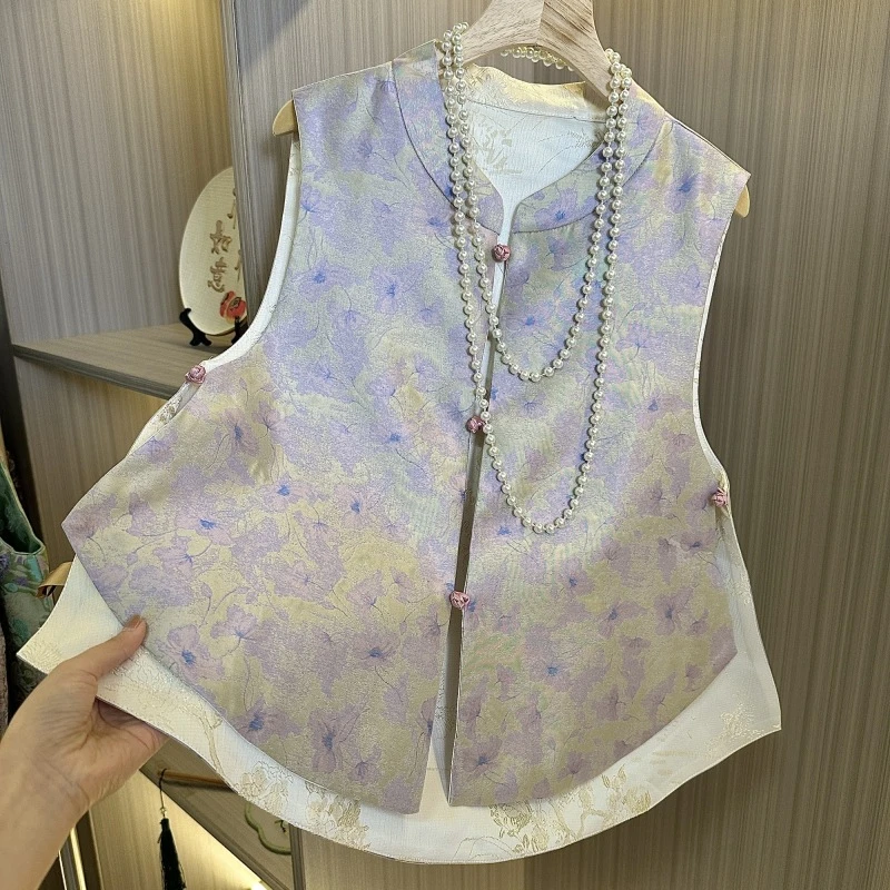 （烟紫）新中式国风双面双穿紫色花花设计感马甲温柔紫色韵味感