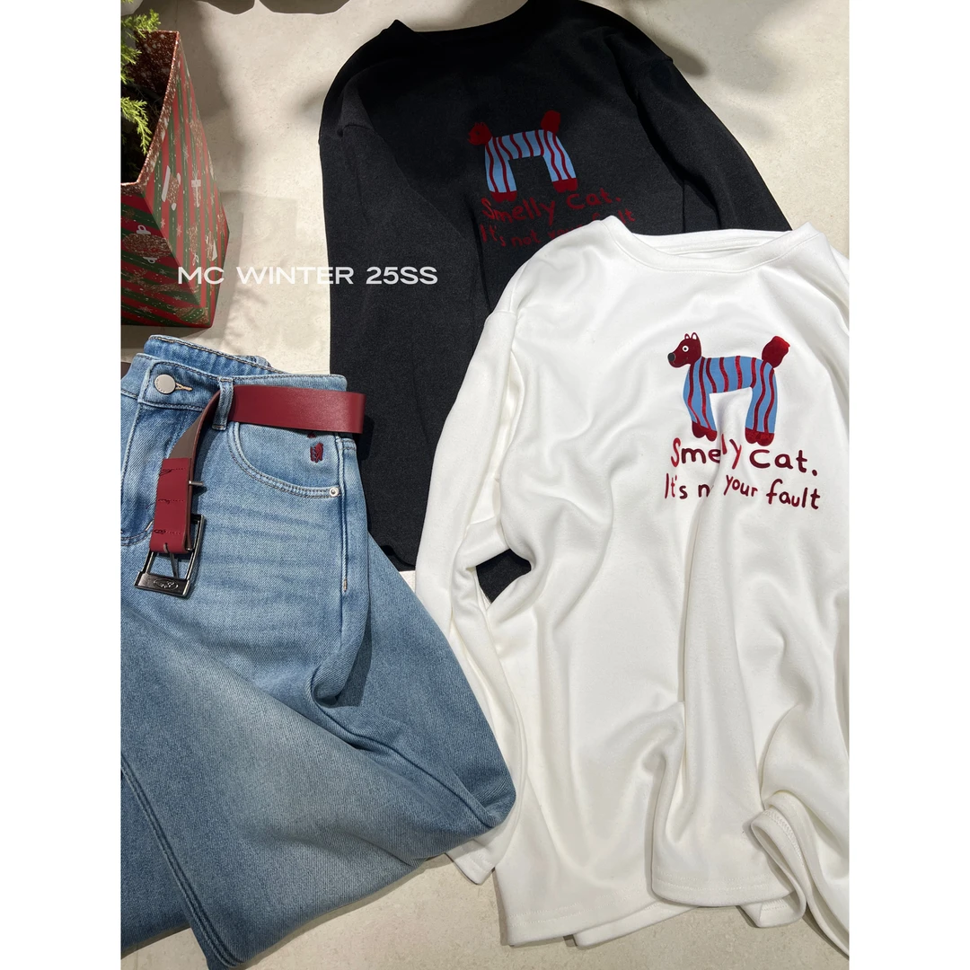 【字母卡通T恤】欧洲站冬新款德绒T恤保暖百搭大版长袖1832