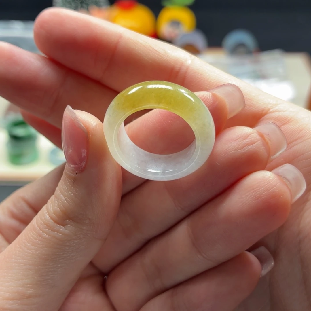 未镶嵌戒指翡翠小轮胎柠檬黄 14-15