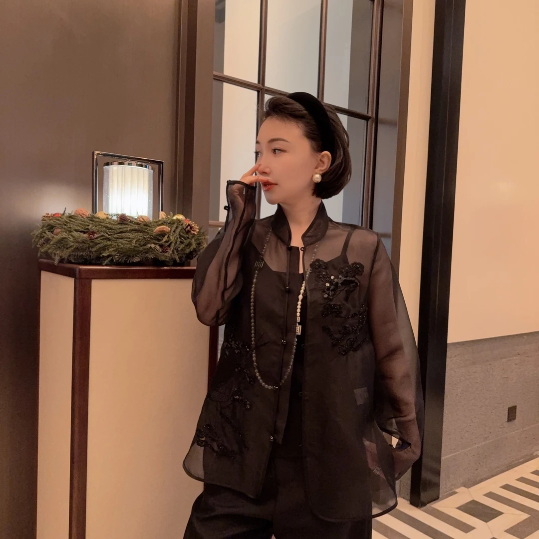 Betty Bairn【春庭园】新中式国风桑蚕丝刺绣上衣24B-BW7578