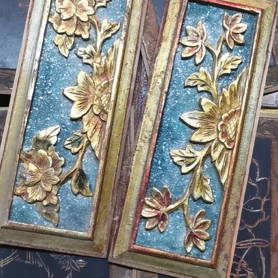 跨***者香榧木老木雕花版一对