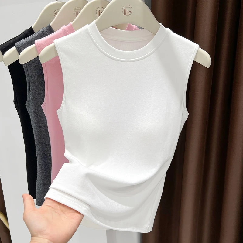 白色圆领软糯无袖针织衫上衣女夏季修身显瘦带胸带薄款小吊带背心