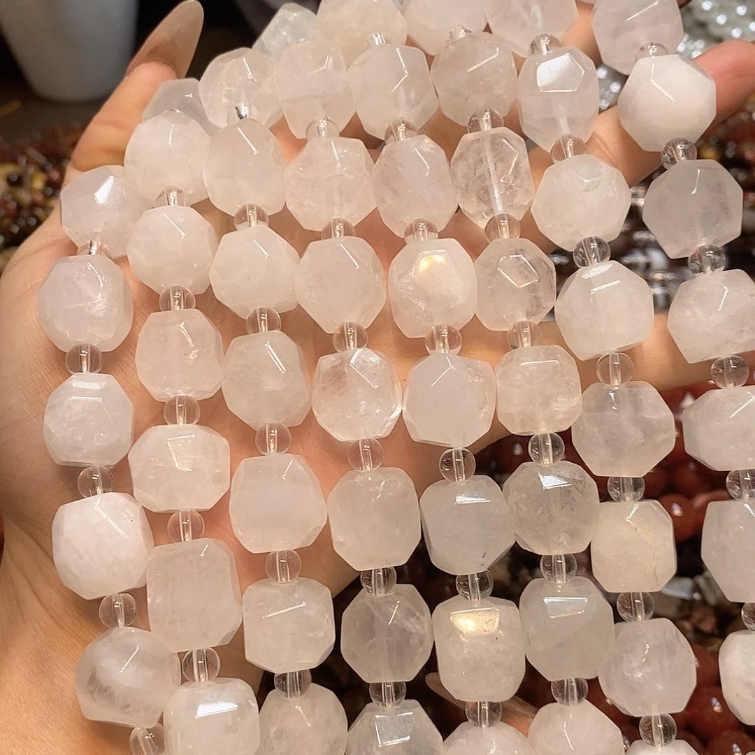 玛瑙/玉髓未镶嵌珠宝半成品天然白水晶切面14✖️15mm