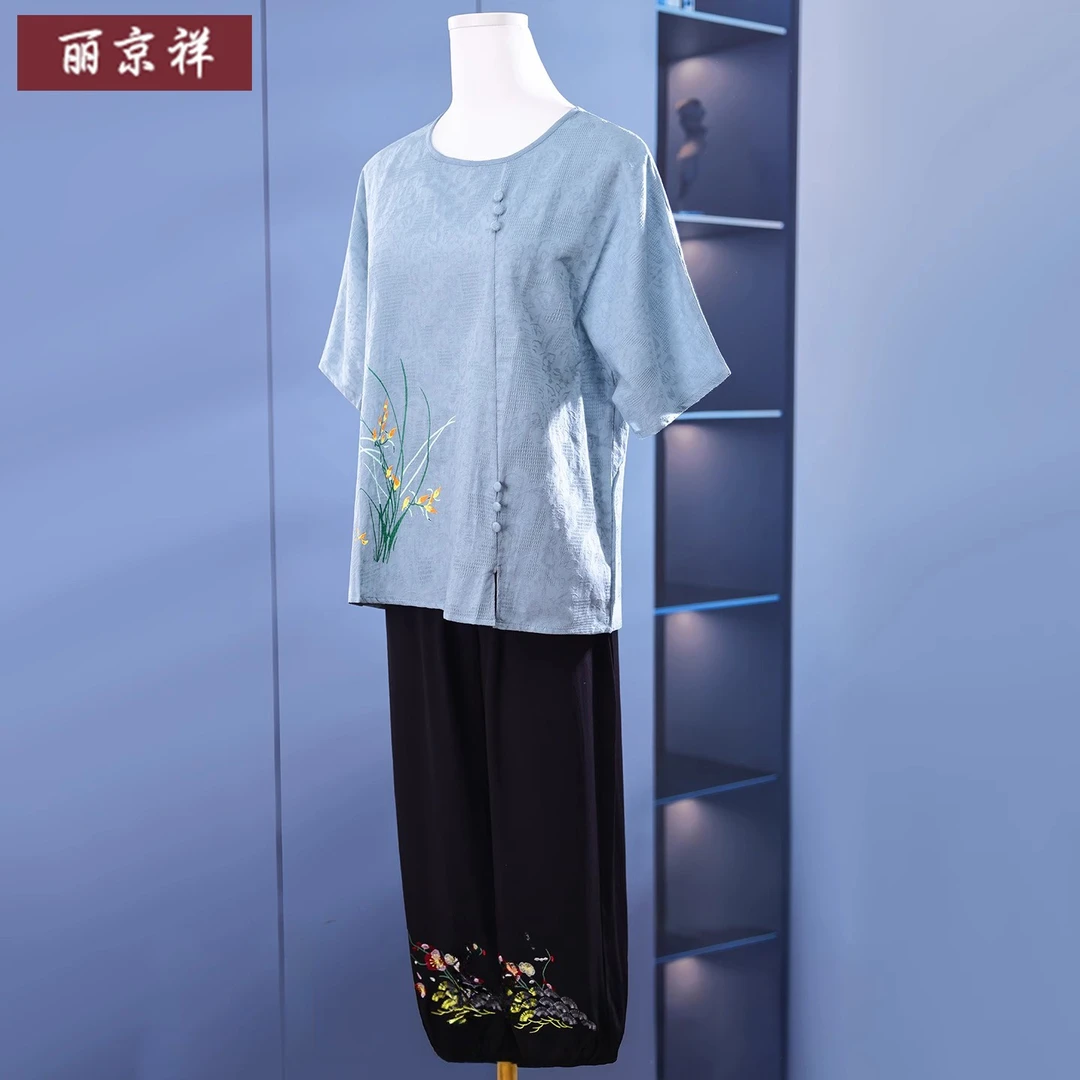 品牌妈妈夏装套装2025新款中老年人夏女装短袖小衫t恤老太太衣服