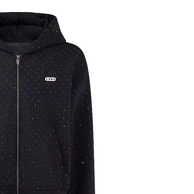 GOODBRAND 闪银星空烫钻空气层开衫连帽卫衣 男女同款 -黑色