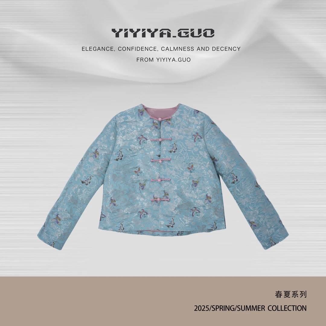 yiyiya.Guo艺艺吖【非遗织金云锦·晴水蓝】刺绣圆领外套25SS0415