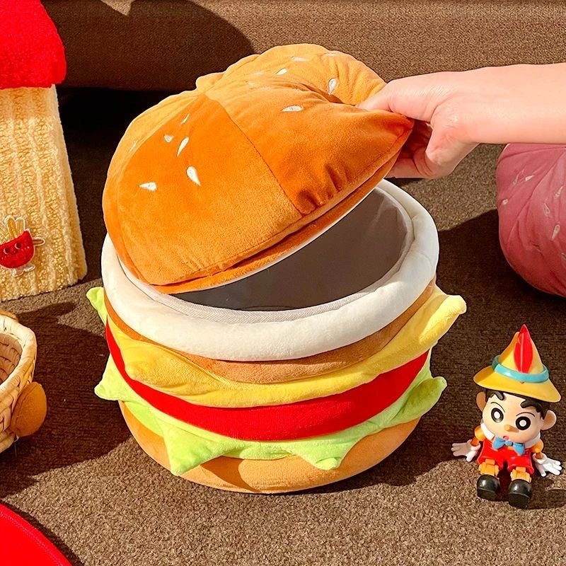 汉堡收纳盒收纳凳卡通可爱带盖收纳盒汉堡包零食筐杂物收纳篮
