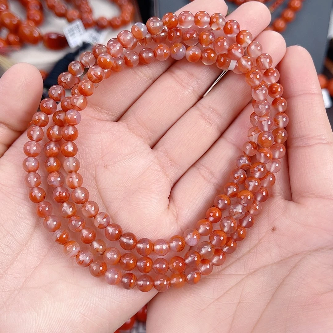 南红玛瑙未镶嵌九口冰飘圆珠多圈5mm