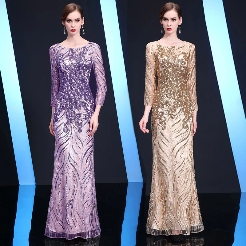 9033高端喜妈妈婚宴装礼服秋季2025新款高贵主持人演出年会礼服裙