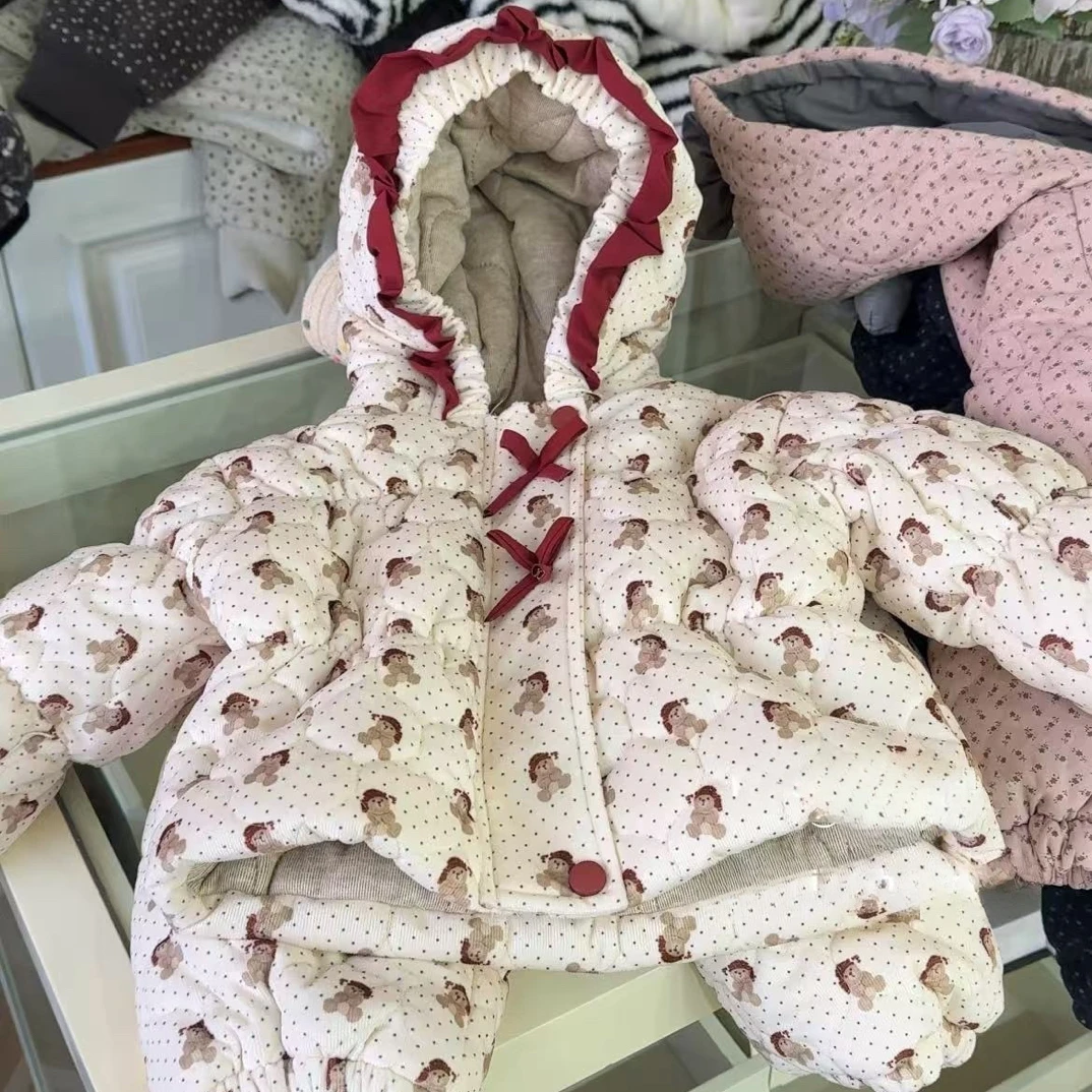 女童家居服套装2025冬季新款女宝宝卡通甜美加绒加厚洋气棉服夹棉