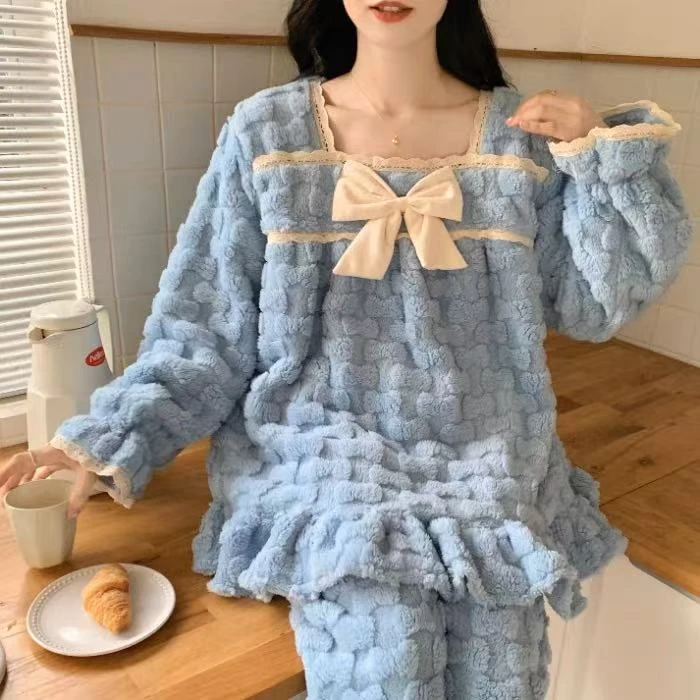 CD316秋冬新款季珊瑚绒睡衣女款加绒加厚