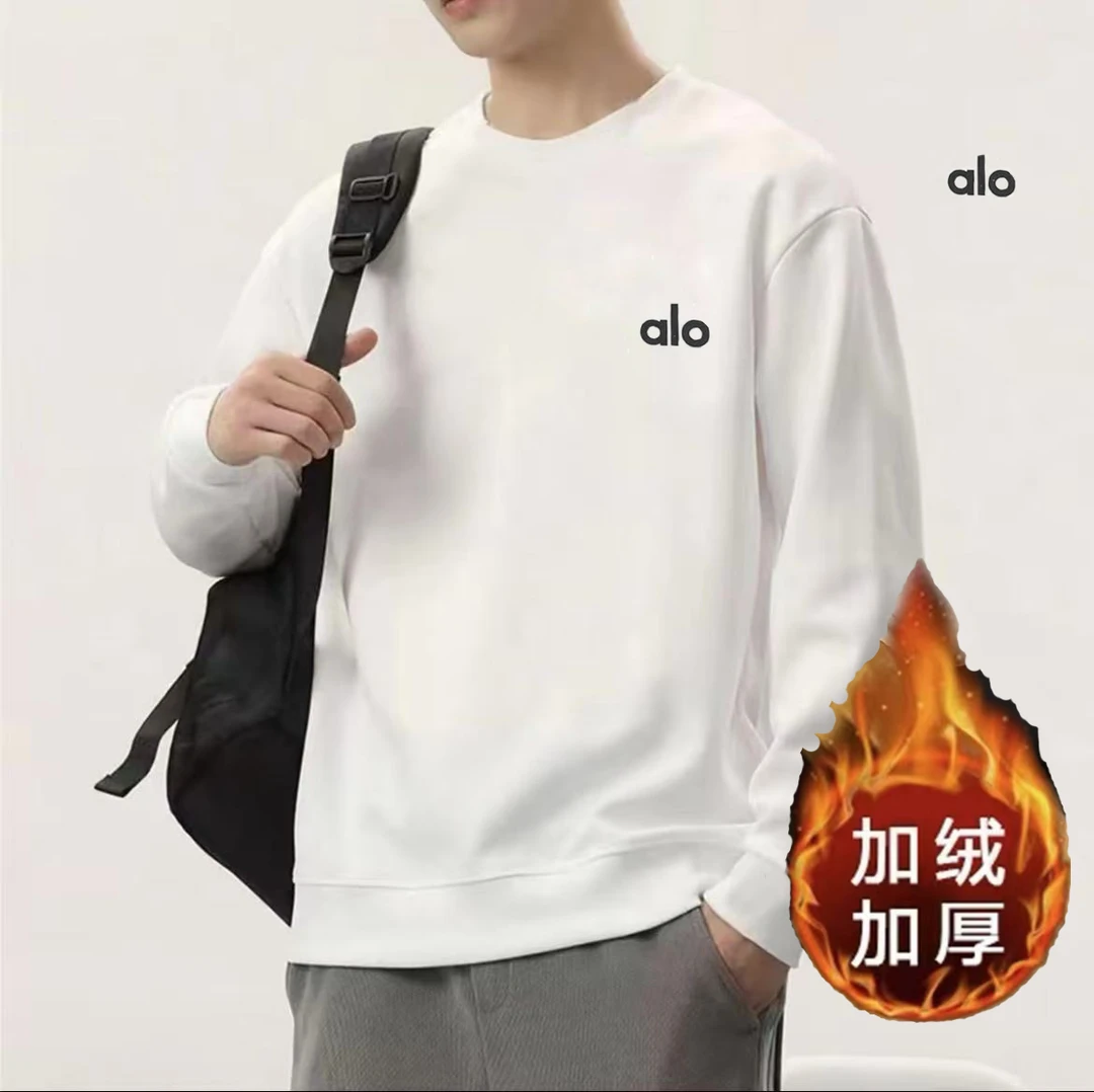 【加绒加厚】刺绣allo圆领秋冬内搭男女同款白色卫衣秋冬潮流时尚