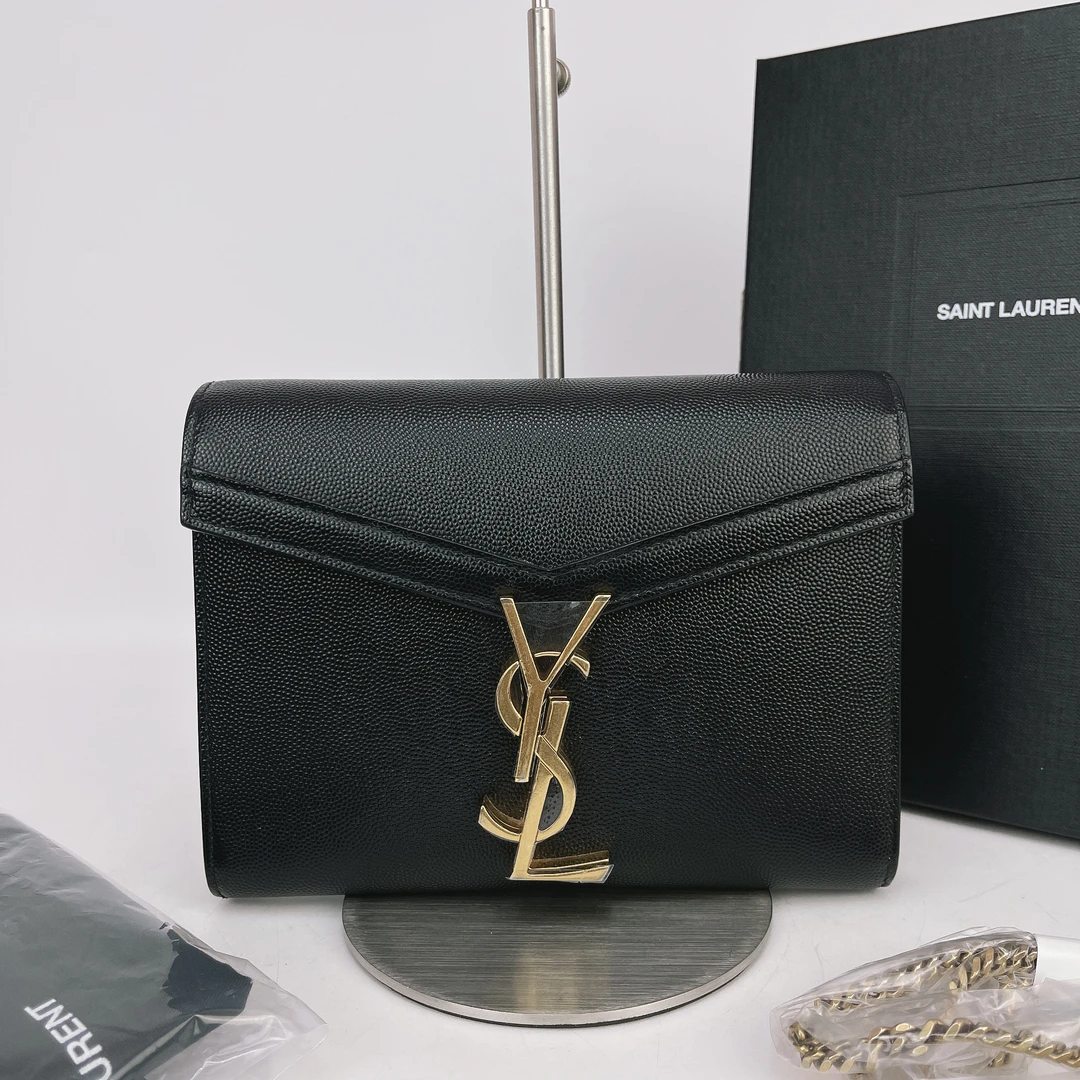 95新 YSL/圣罗兰 圣罗兰 黑色信封斜挎包底长19 K233