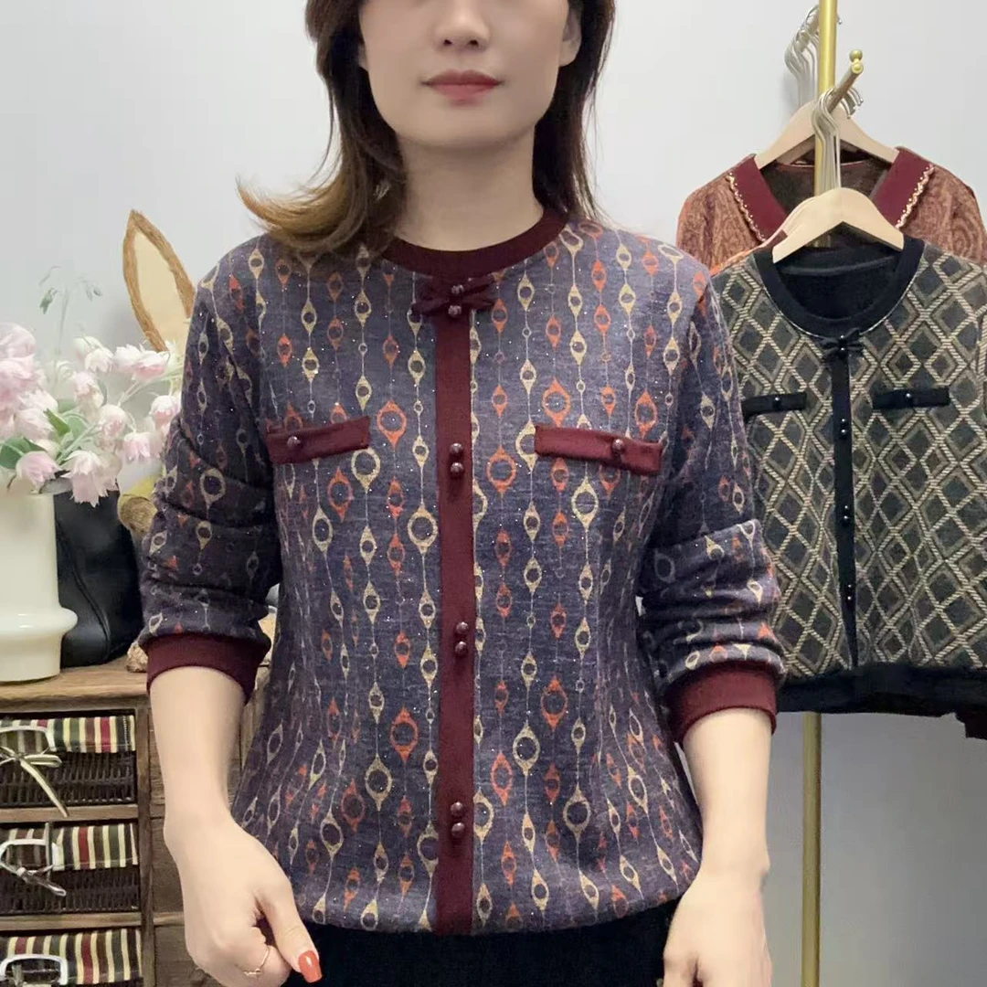 【丽姐家】秋冬加绒加厚圆领小香风女士上衣