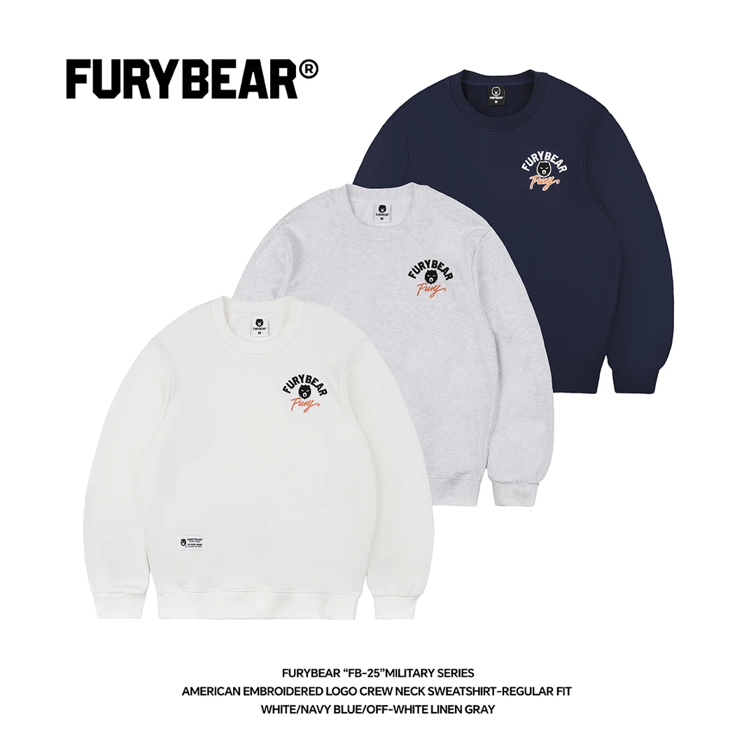 FURYBEAR系列美式简约刺绣logo白色藏青白麻灰卫衣