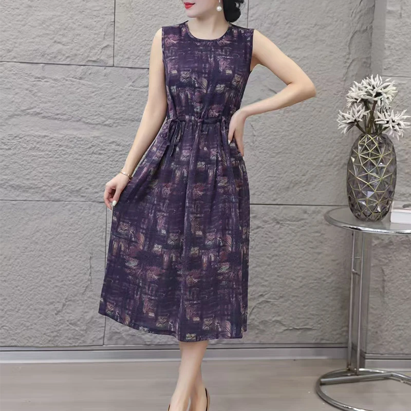 【丝绸之路】夏季新款时尚气质女装吊带背心连衣裙洋气妈妈装6509