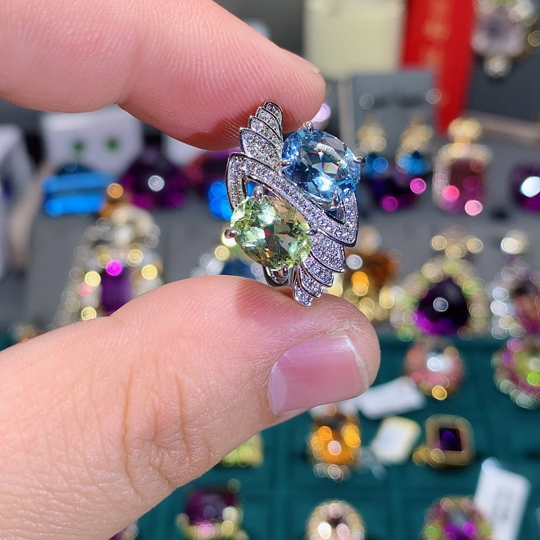 海蓝宝石戒指9K金镶嵌戒指