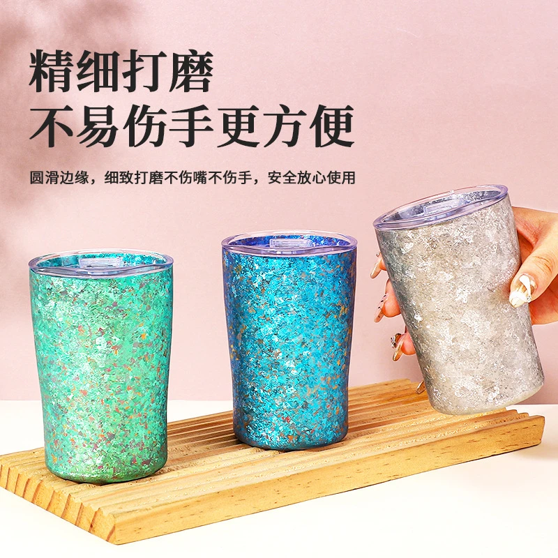 【工厂直销】轻奢时尚纯钛双层隔热带盖子酒杯饮料杯