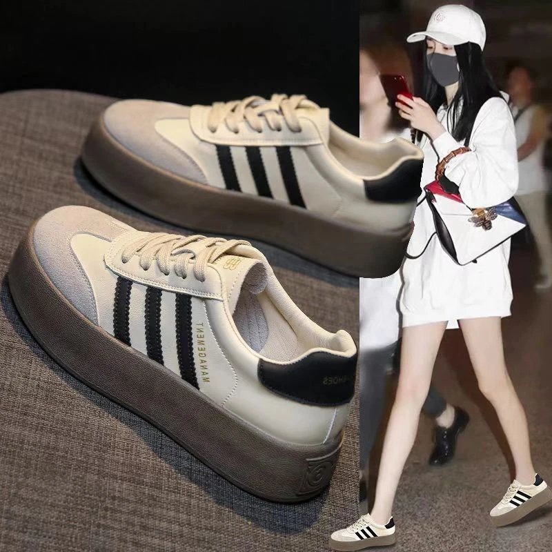 达芙妮旗下女鞋2025秋季新款德训鞋女厚底小白鞋休闲运动鞋板鞋