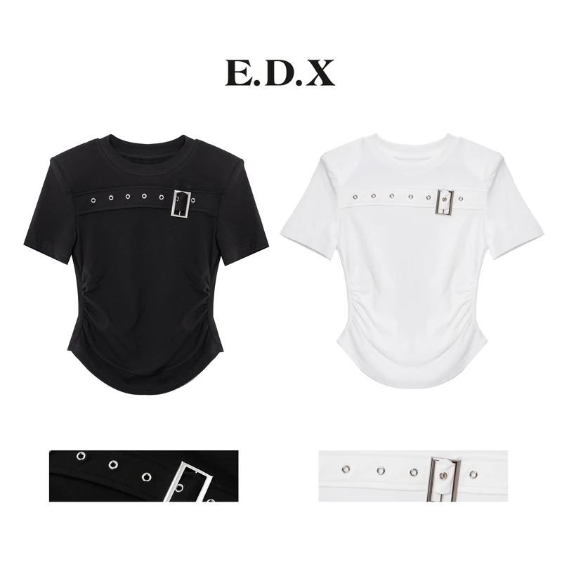 EDX原创春夏新款辣妹T恤修身显瘦圆领打底上衣春季新款T恤50085