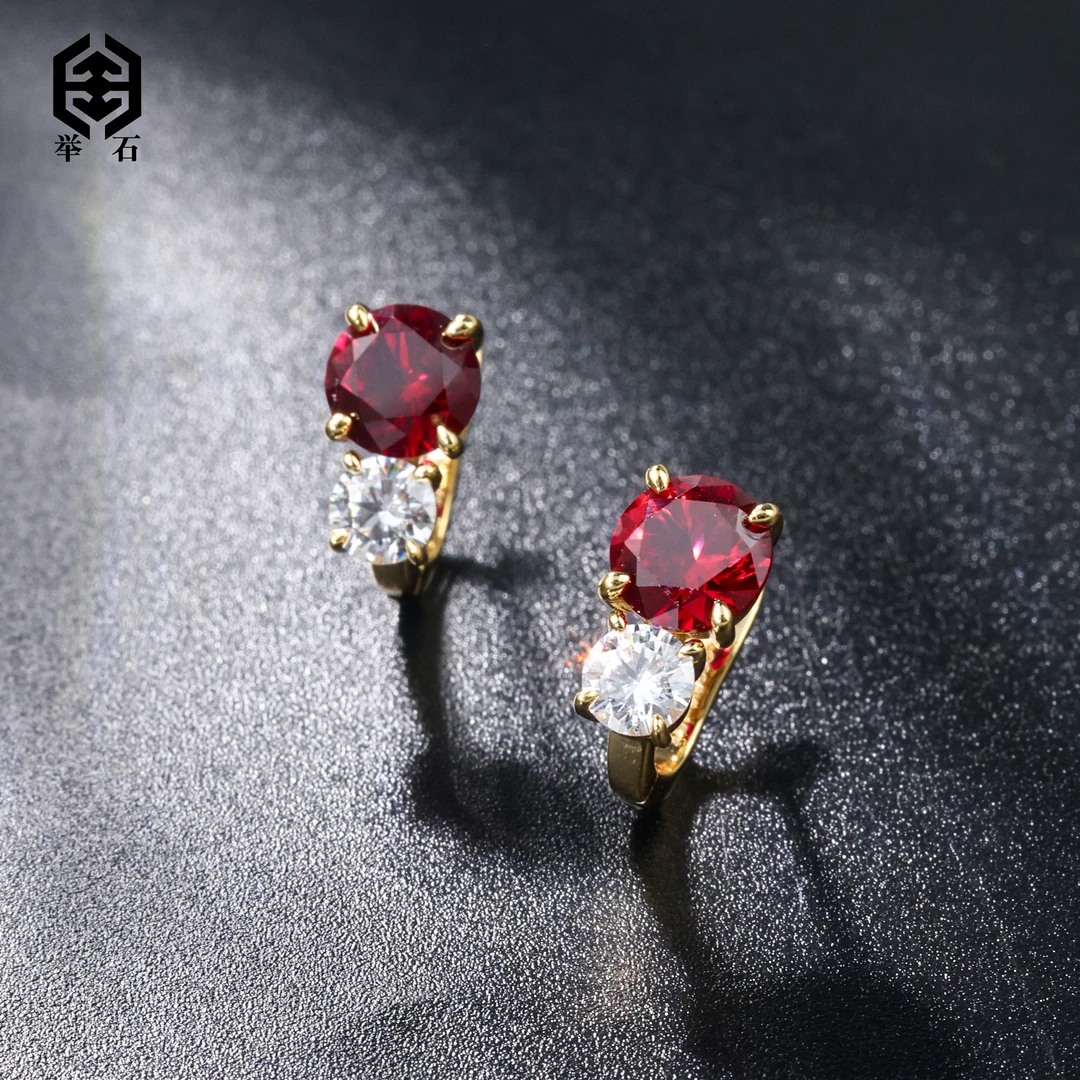 培育红宝石【举石精选】X0529-9819-32合成培育红宝石耳饰（一对）Y