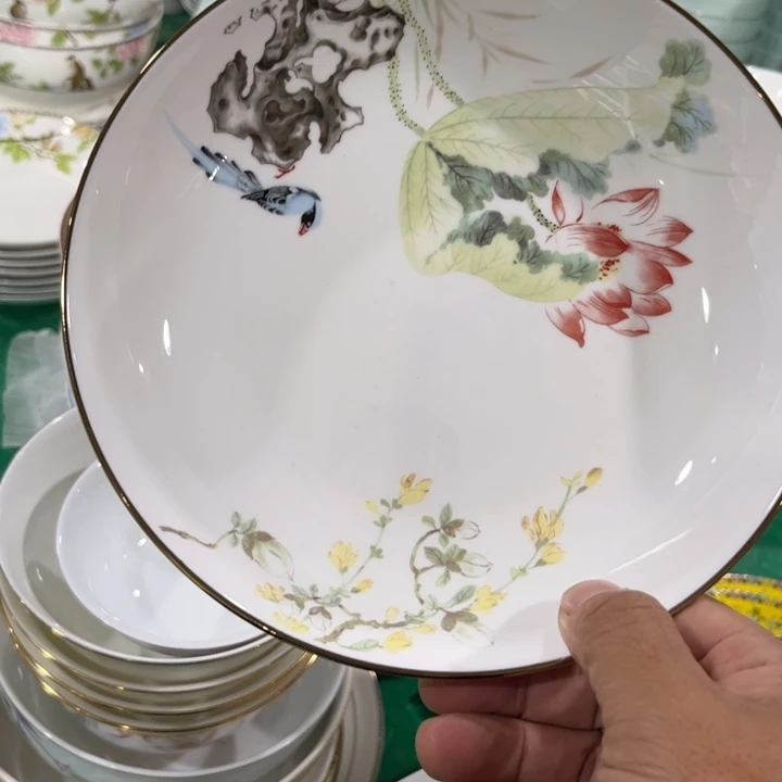 瓷片花神八寸深盘四个哇塞