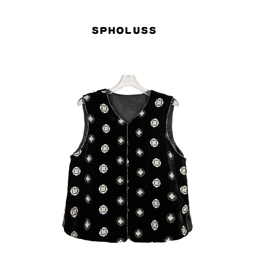 【丝芙玉禄】【K519】重磅100%真丝丝绒重工设计师真丝丝绒上衣马甲