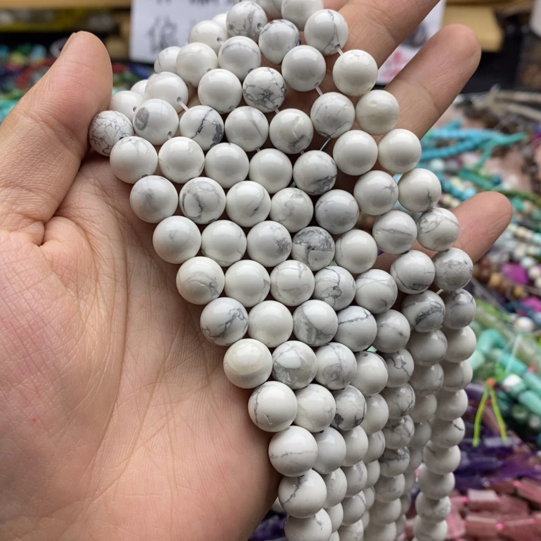 玛瑙/玉髓未镶嵌珠宝半成品一条天然10mm白松石圆珠