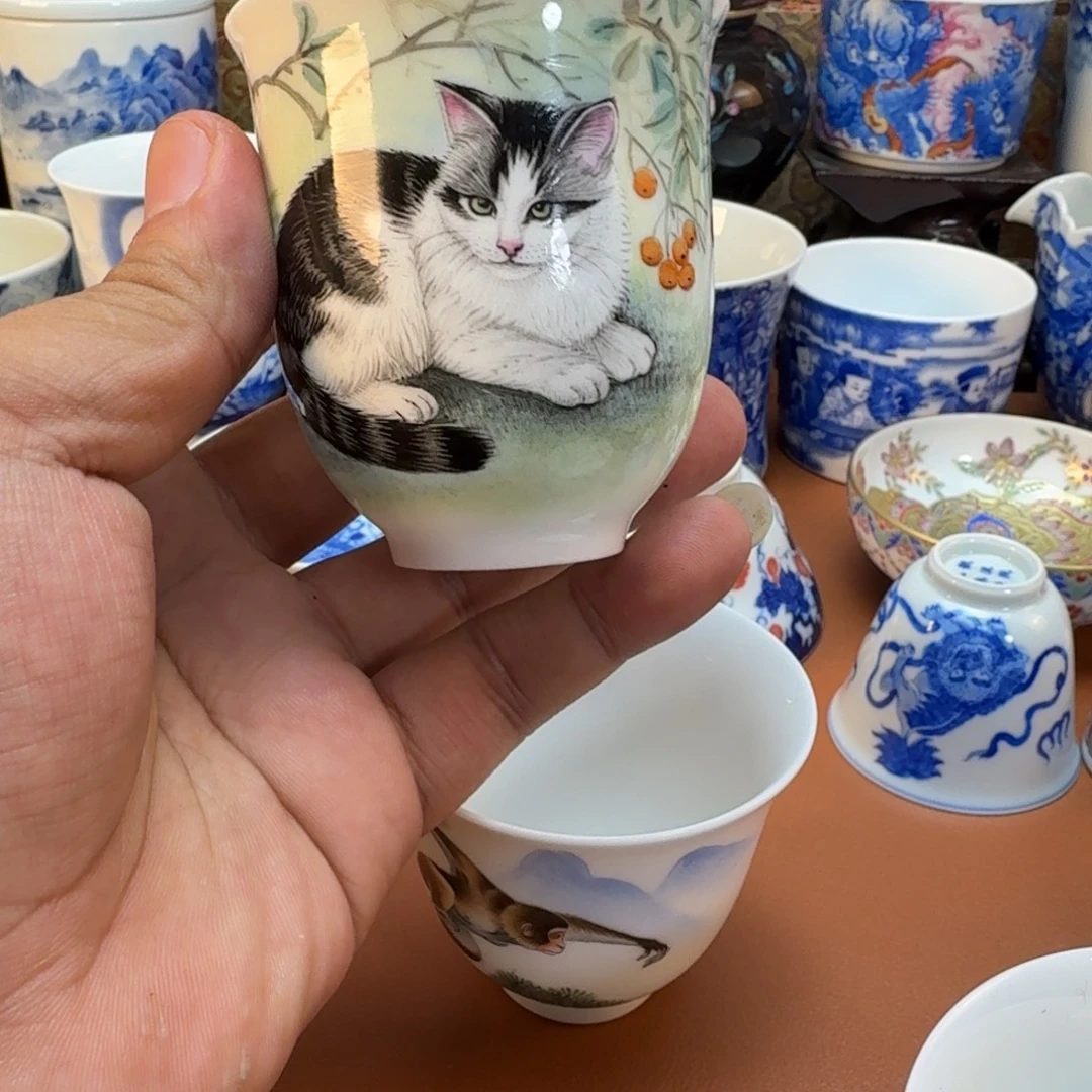 千***然陶杯子景德镇全手工手绘陶瓷