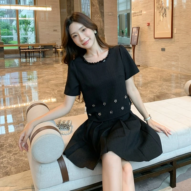 奢姿【松露黑糖】大码女装2025夏季显瘦气质两件套胖妹妹小香风套装